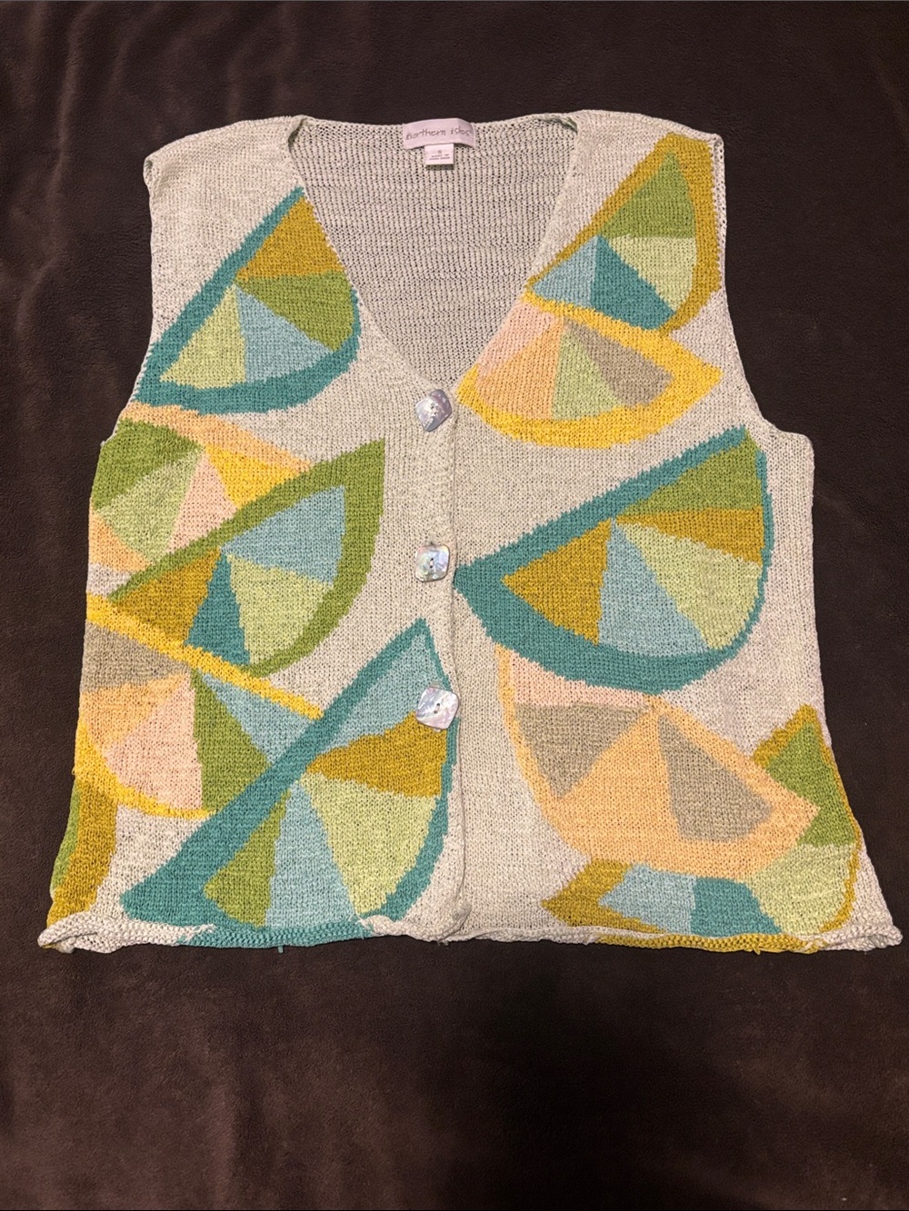 Light Green Fruit Slice Knit Vest with Pastel Accents